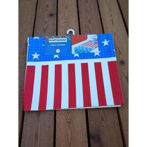 Poptimism! Patriotic Table Runner 14x48 Red White Blue Stars Stripes